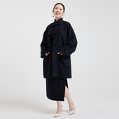 羊毛长袖 手工盘扣藏青色单层中长款 外套大衣 新中式 王逆天原创