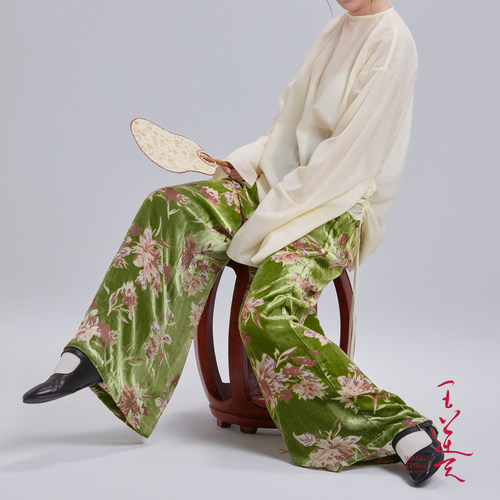 王逆天【真丝丝绒烂花绡】休闲直筒松紧腰长裤 夏季纳凉推荐