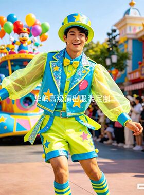 新款男士游乐园演出服装巡游服装卡通服装演出服装音乐节服装舞
