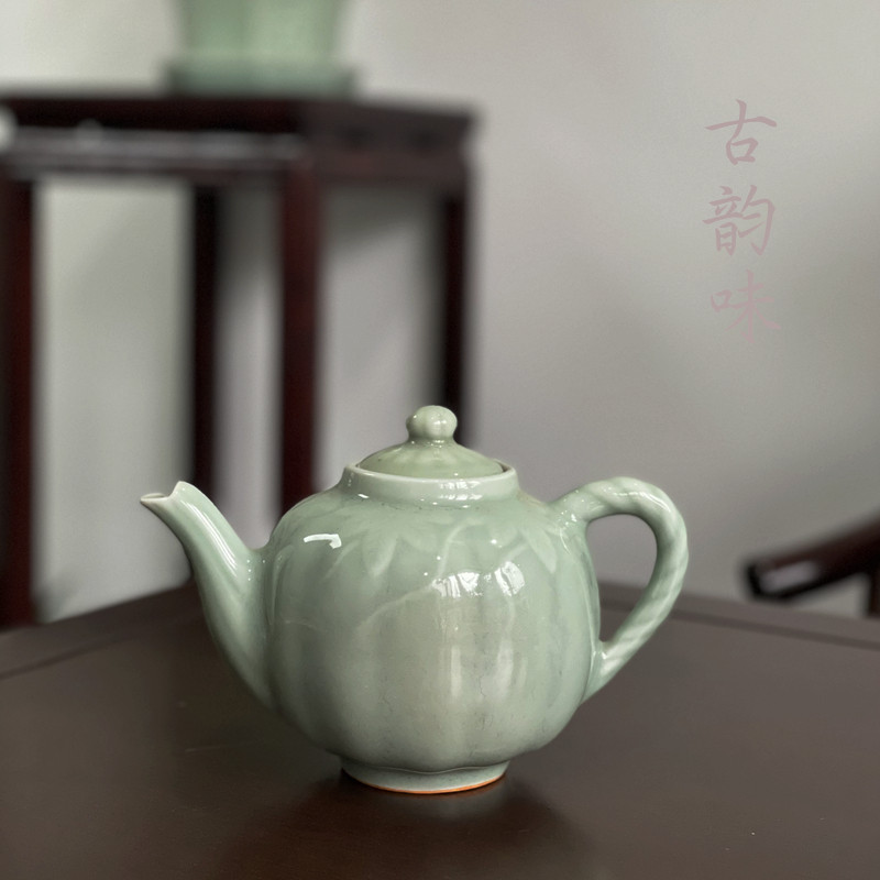 龙泉窑青瓷国营老厂上垟瓷器文革瓷龙窑柴烧陶瓷南瓜茶壶泡茶手工