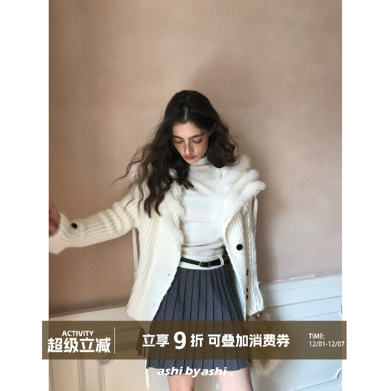 大于诗集 爱丽丝之夜学院风百搭撞色针织显瘦A字百褶短裙女半身裙