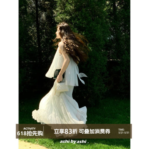 大于诗集 塞纳河畔 法式风琴褶蕾丝拼接挂脖雪纺衫女无袖上衣夏季