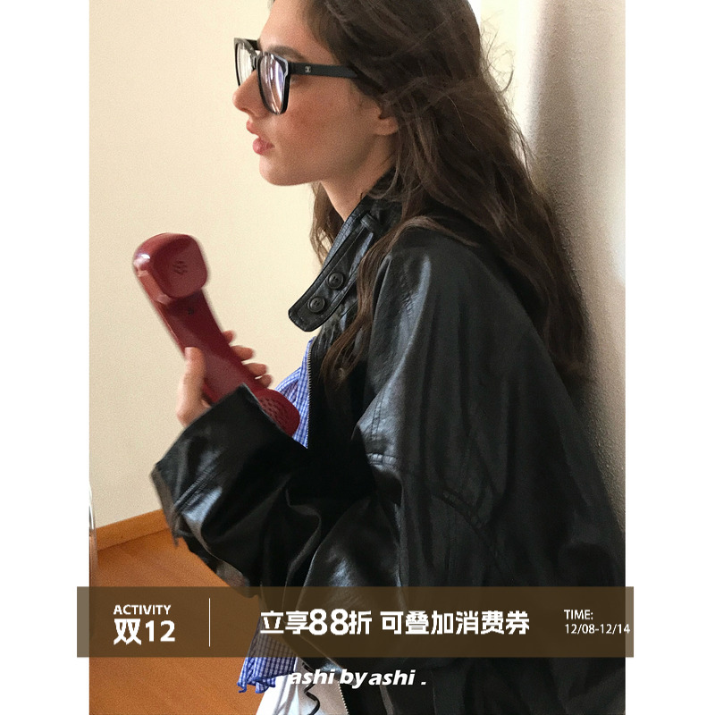 大于诗集 曼城日记 复古pu皮短款立领夹克女宽松百搭经典皮衣外套