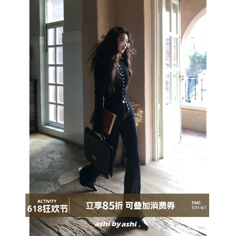 大于诗集 腿型修正带 高腰显瘦厚绒微喇拖地牛仔裤