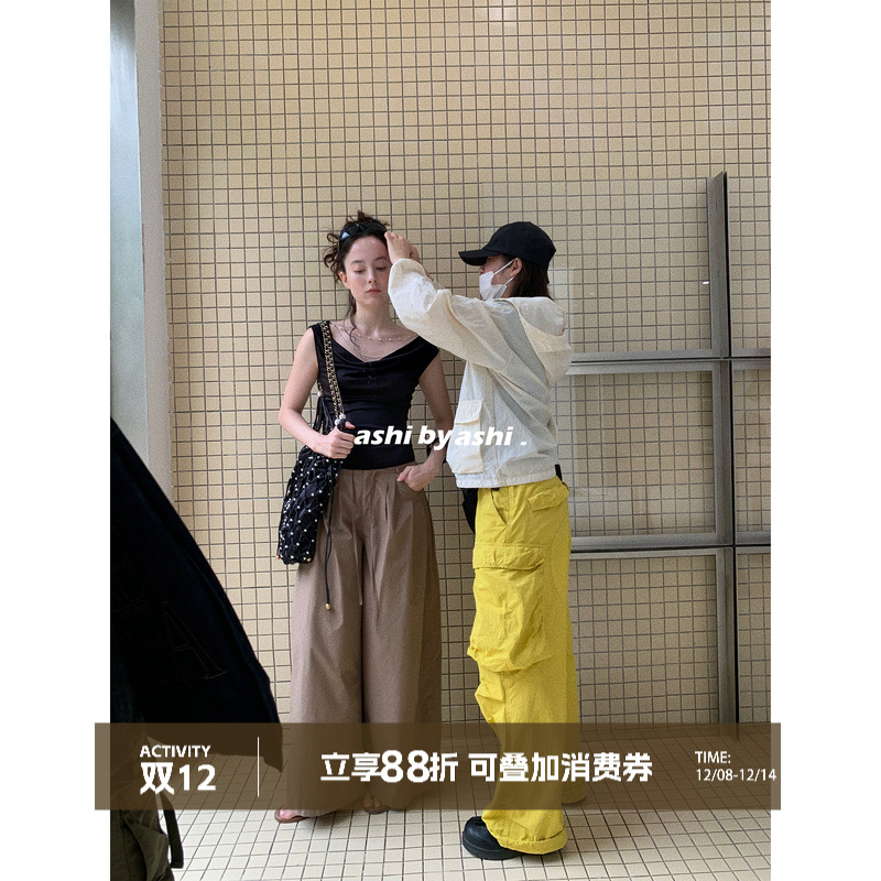 大于诗集 智性松弛感 宽松显瘦垂感阔腿裤女抽绳压褶慵懒休闲裤夏