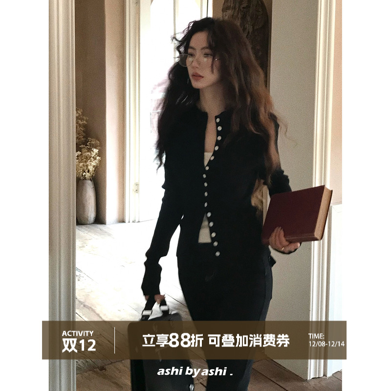 大于诗集 假两件撞色亨利领坑条内搭针织衫女修身显瘦打底衫秋冬