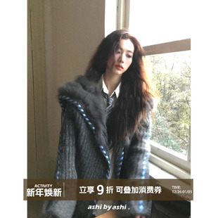 女加厚毛衣外套冬 大翻领狐狸毛海军领针织开衫 大于诗集 凛冬恋歌