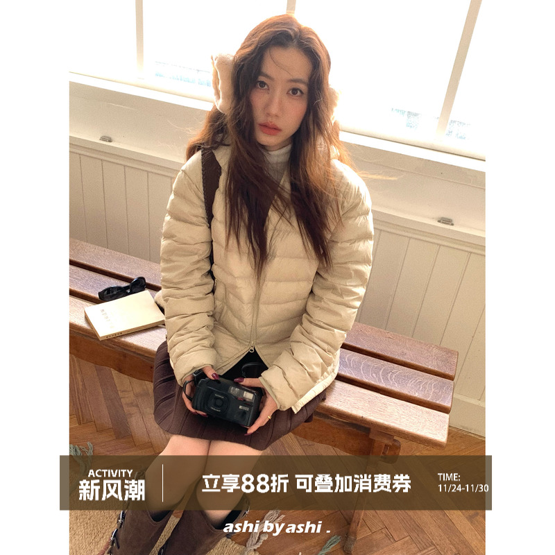 大于诗集 极简从绒 新国标90白鸭绒轻量连帽排骨羽绒服女短款外套