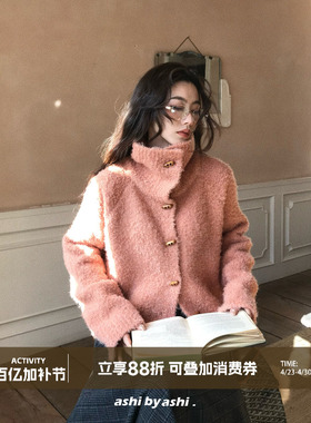 大于诗集 秋田布谷 复古12羊毛混纺牛角扣毛衣外套女宽松针织开衫
