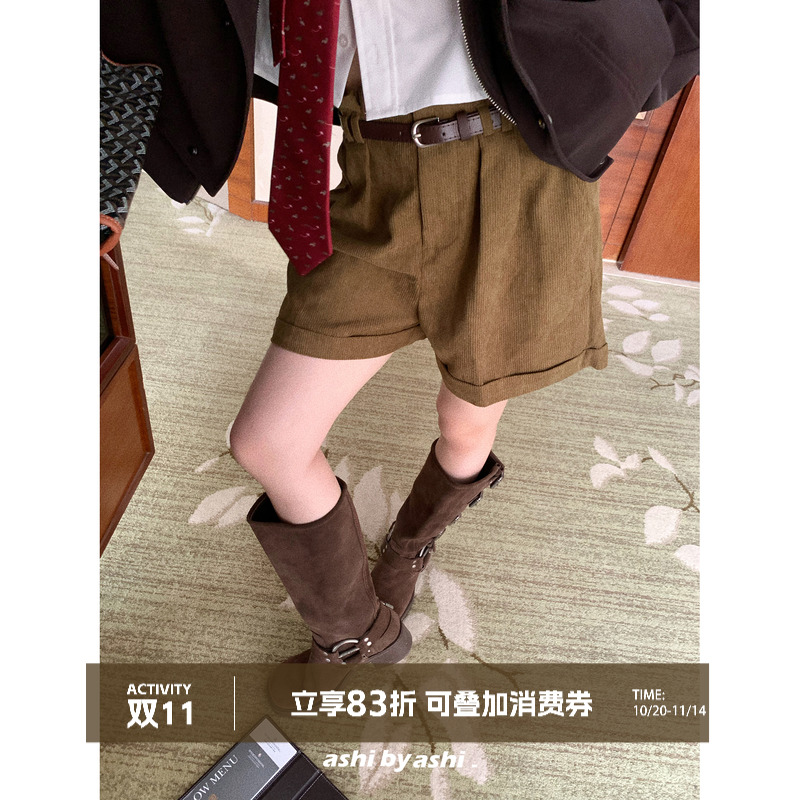 大于诗集 浆果花园 高腰宽松A字压褶阔腿工装短裤女松紧腰休闲裤