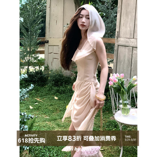 大于诗集 沙丘美学 法式雪纺连帽连衣裙女慵懒无袖背心裙短裙夏季