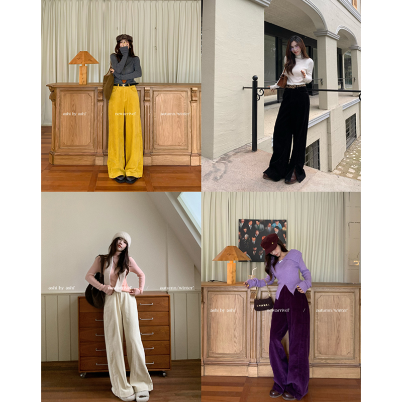 大于诗集高腰灯芯绒休闲裤