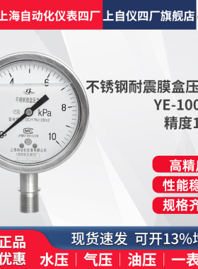 上海自动化仪表四厂不锈钢耐震膜盒压力表YE-100BFZ 10 40 60KPA