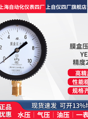 上海自动化仪表四厂膜盒压力表YE-100微压表燃气表10 25 40 60KPA