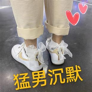 猛男蝴蝶结袜子送男朋友情侣袜甜美学生中筒花边袜日系蕾丝透气