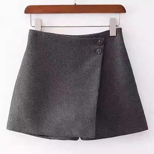 新款毛呢短裤女2025秋冬灰色羊毛裤子交叉扣高腰裙裤配靴阔腿裤