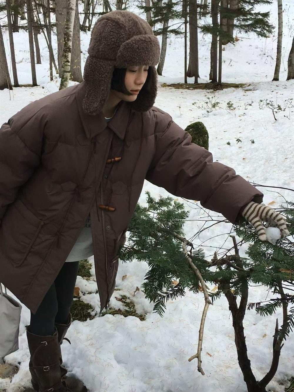 现/Self service韩系休闲百搭牛角扣保暖羽绒服女士冬款