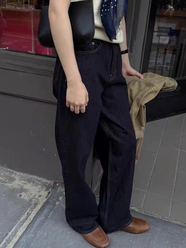 韩国the barnnet加绒牛仔裤2025秋冬高腰显瘦简约宽松直筒裤女