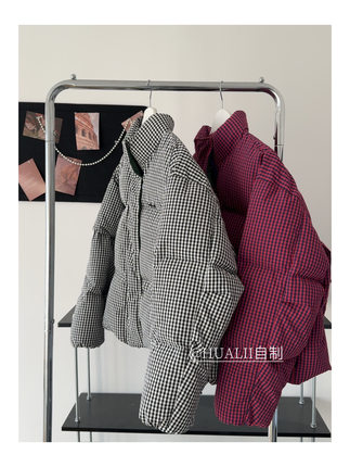 现/Spell llIII韩系格子羽绒服女冬季新款宽松百搭短款面包服