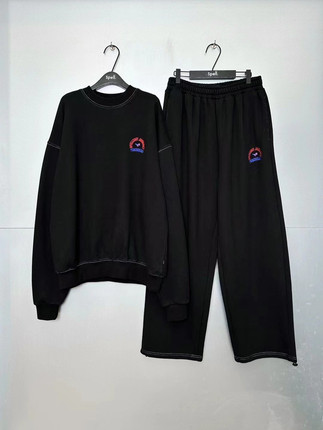 现/定染磨灰色 spell llll圆领明线宽松卫衣卫裤套装