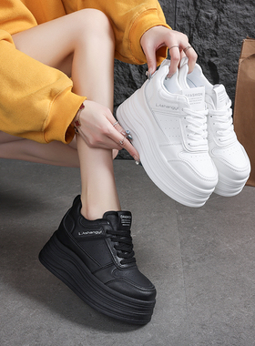 皮面内增高女鞋防水台9cm超高跟小白鞋2026春季新款网红潮公主鞋