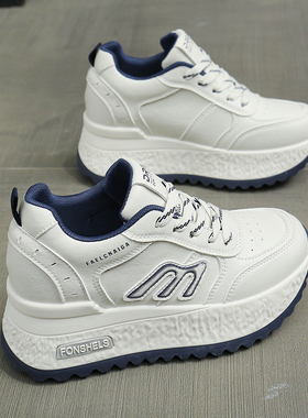 内增高老爹鞋女阿甘鞋2026春季新款小个子增高8cm皮面休闲小白鞋