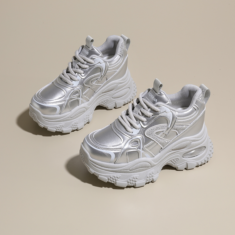 皮面内增高老爹鞋女增高8cm女鞋