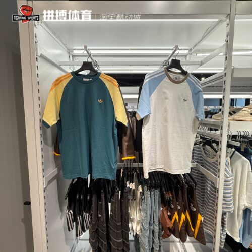 正品阿迪达斯短袖男三条纹圆领撞色纯棉透气运动T恤KC4960 KC4961