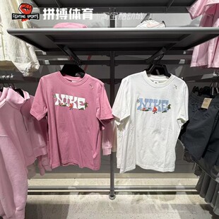 NIKE耐克t恤女2025夏季新款运动印花图案宽松短袖白色 IF0607-100