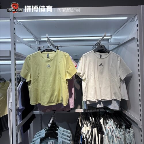 阿迪达斯短袖女子夏季短款圆领针织透气修身运动T恤JM8819 JM8818