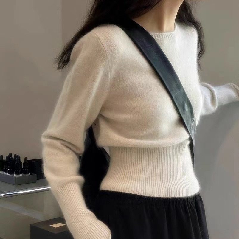 气质高腰短款羊绒针织衫女秋冬宽毛衣