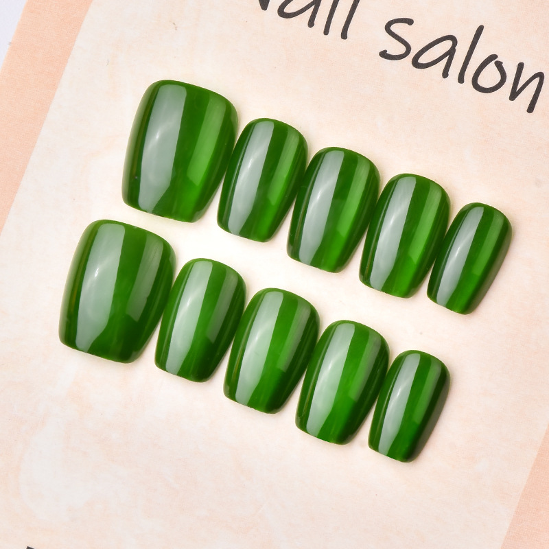 手工30片短款翡翠色美甲