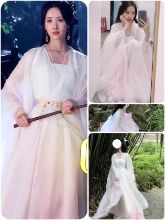 长月烬明陈都灵叶冰裳同款影视剧古装粉白仙女裙舞台表演仿妆服饰