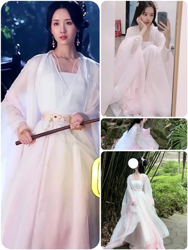 长月烬明陈都灵叶冰裳同款影视剧古装粉白仙女裙舞台表演仿妆服饰
