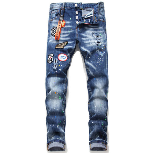 New broken paint men's slim fit hole patch stretch Jeans