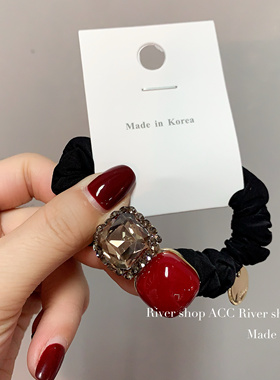 红色滴油灰水晶【小肠发圈】韩国发饰新年红色