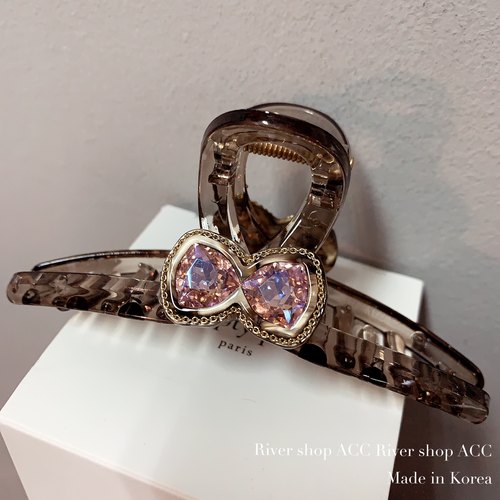 8cm/11cm粉水晶醋酸蝴蝶结【抓夹】韩国发饰