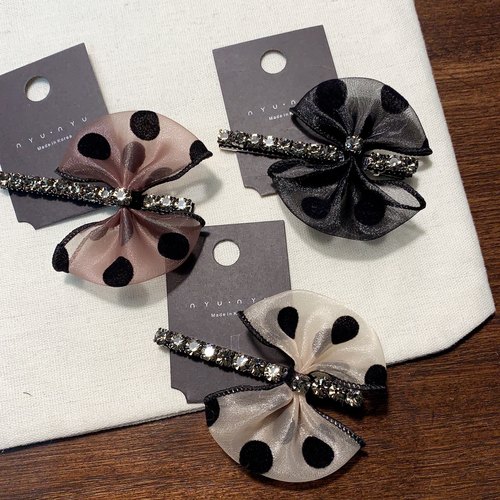 波点蝴蝶结【鸭嘴夹、捏夹】River shop韩国发饰发卡发夹子一字夹