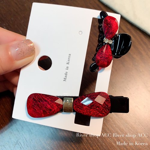4cm【抓夹】6cm【鸭嘴夹】红色琉璃拉丝蝴蝶结韩国东大门进口发夹