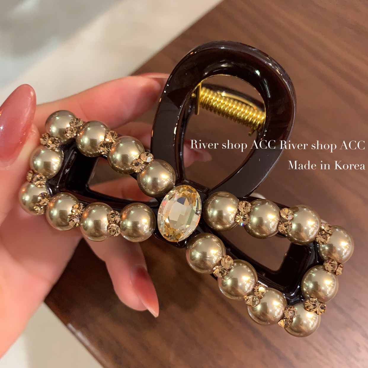 太高级了～8cm咖金色珍珠水钻【抓夹/鲨鱼夹】韩国东大门新