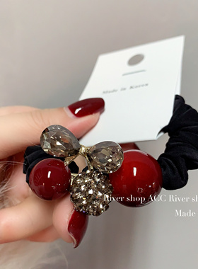 红色樱桃【发圈】水晶闪钻珠珠发绳韩国发饰头绳