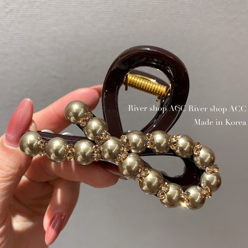 太高级了～8cm咖金色珍珠水钻【抓夹/鲨鱼夹】韩国东大门新