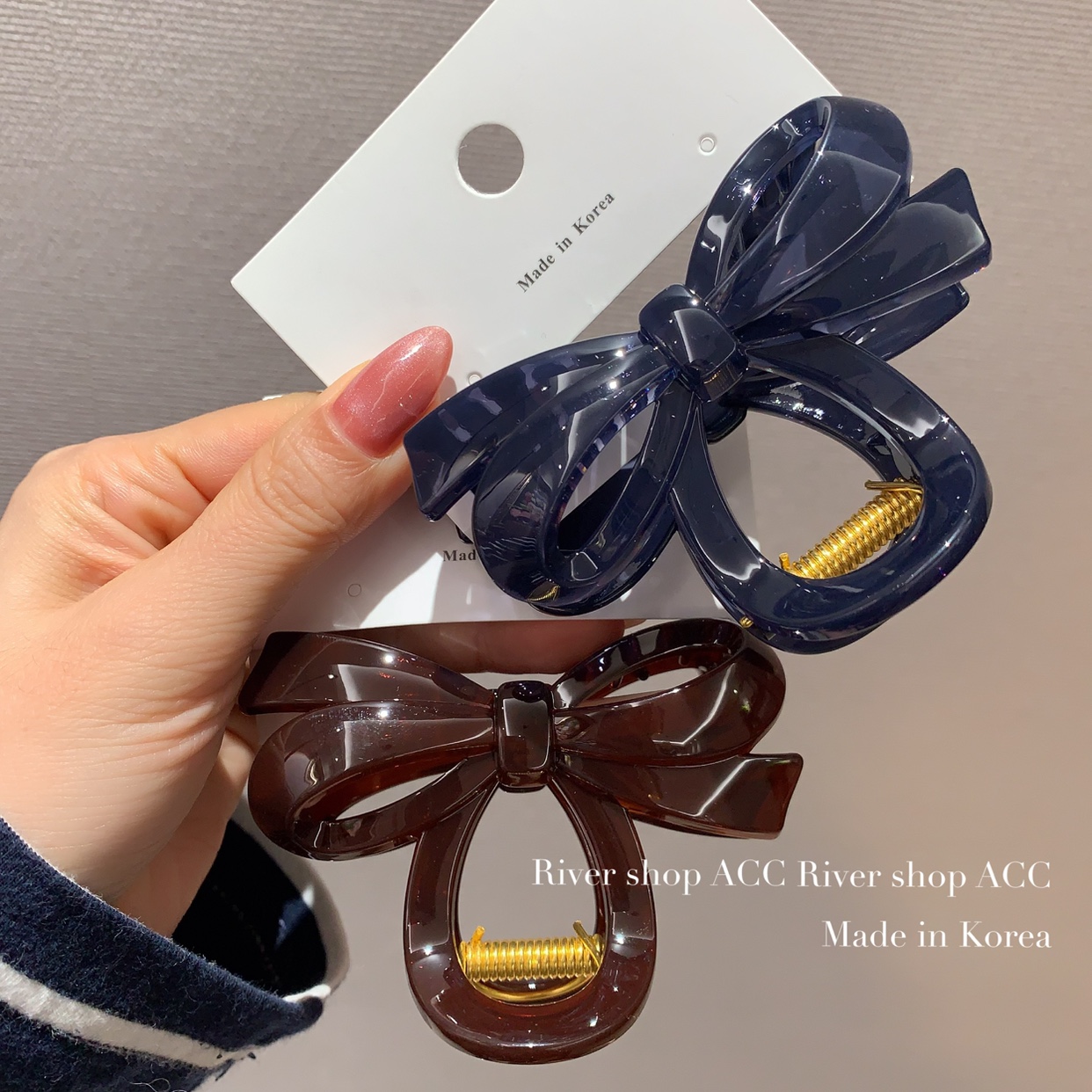 8cm素版棕巧蝴蝶结【中号抓夹/鲨鱼夹】韩国东大门新款发夹