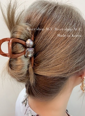 8cm青灰色珍珠+水晶方糖【抓夹】韩国发饰中号鲨鱼夹