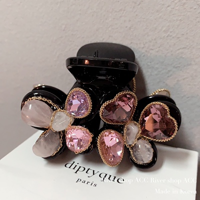 6.5cm新中式粉色国风水晶蝴蝶【抓夹】中号半抓发饰手工重工发夹