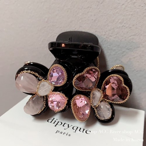 6.5cm新中式粉色国风水晶蝴蝶【抓夹】中号半抓发饰手工重工发夹