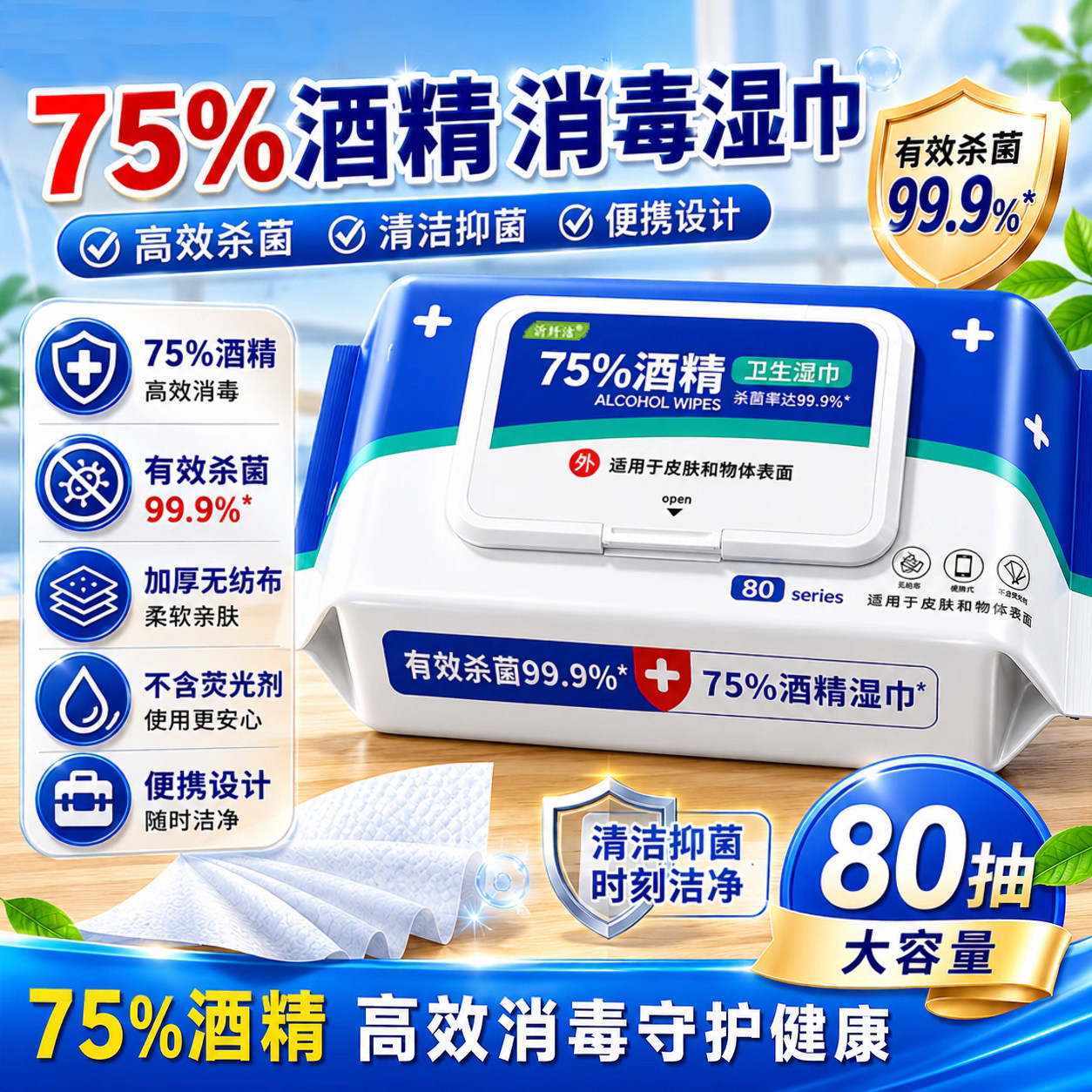 75度酒精消毒湿巾大包