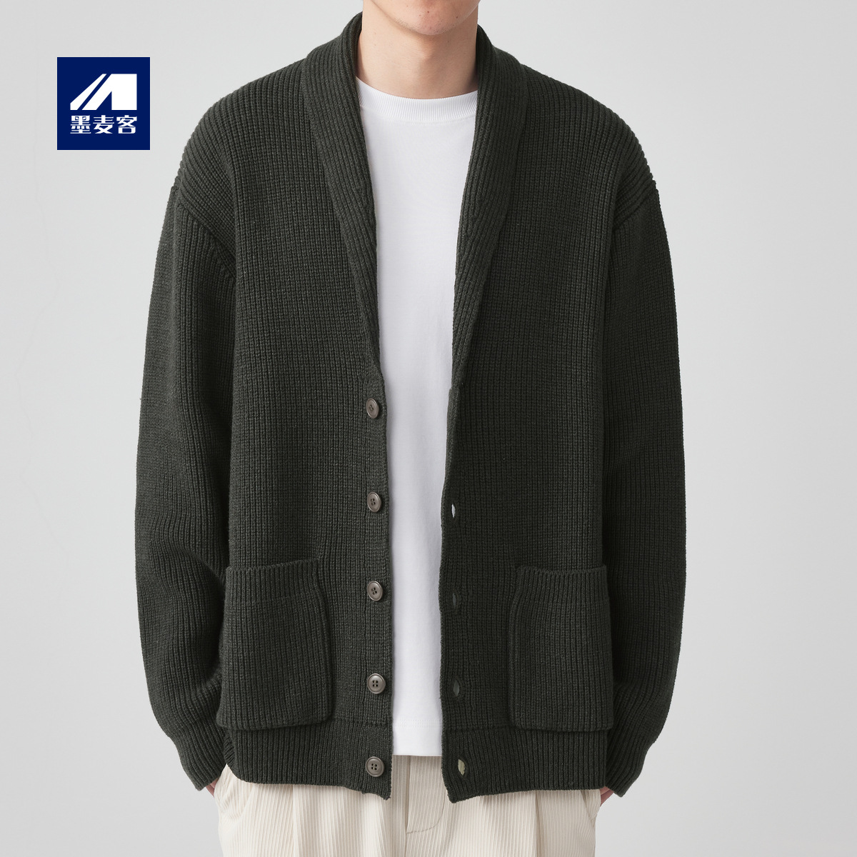 墨麦客男装 加厚青果领 2025冬季复古针织开衫外套男士毛衣夹克
