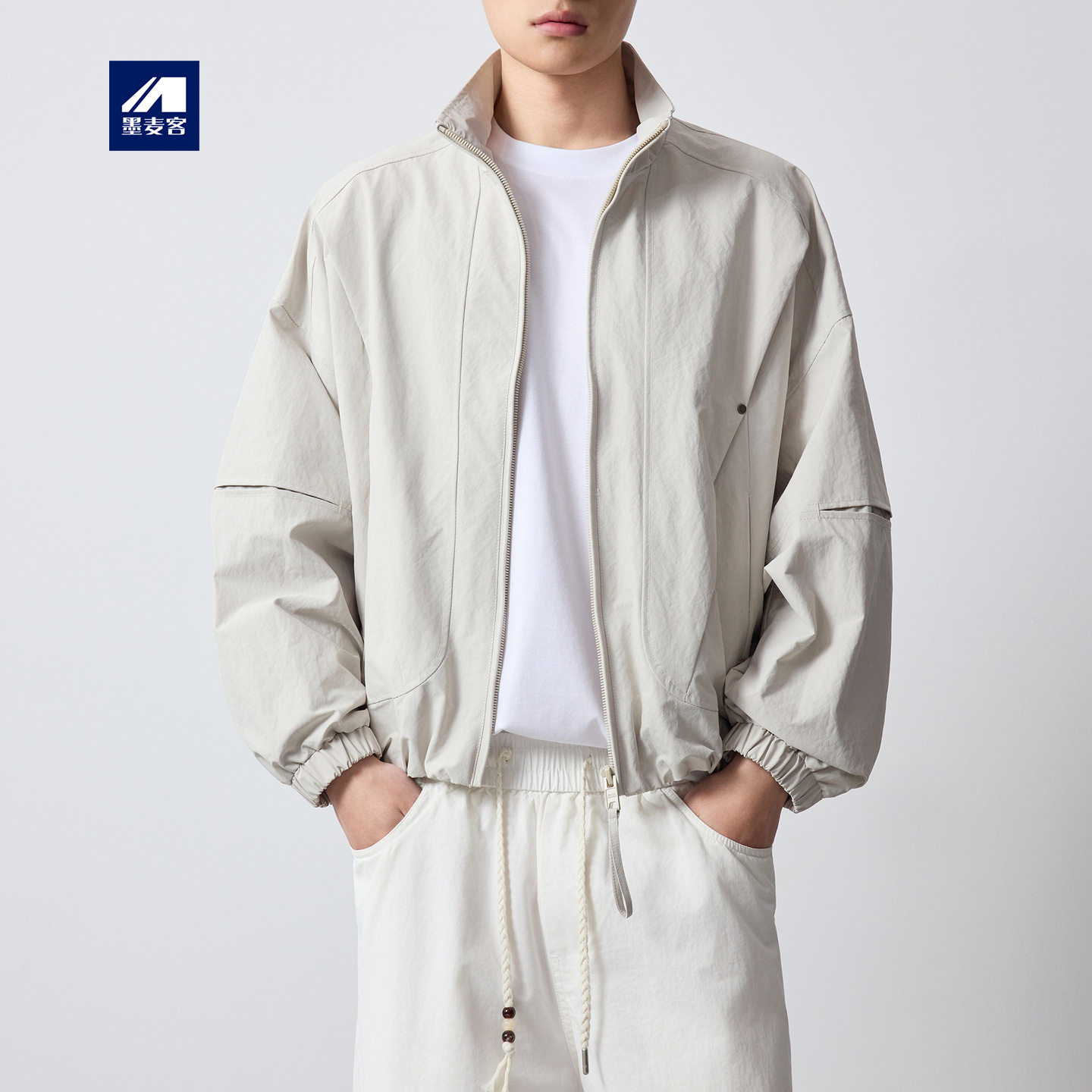墨麦客美式休闲结构分割外套男2026春款巴恩风立领男士夹克81642.