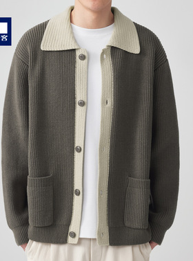 墨麦客时尚撞色翻领针织外套男2025秋季款宽松休闲男士毛衣20446